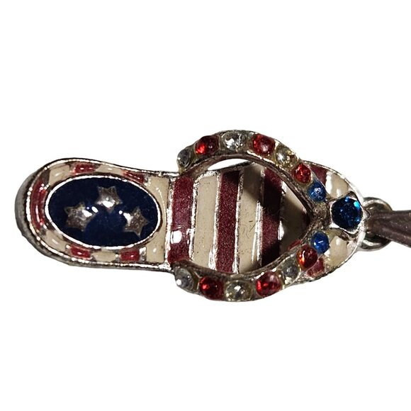 Patriotic Red White Blue Flip Flop Pendant Charm USA America 4th of July Jewelry - Picture 2 of 5